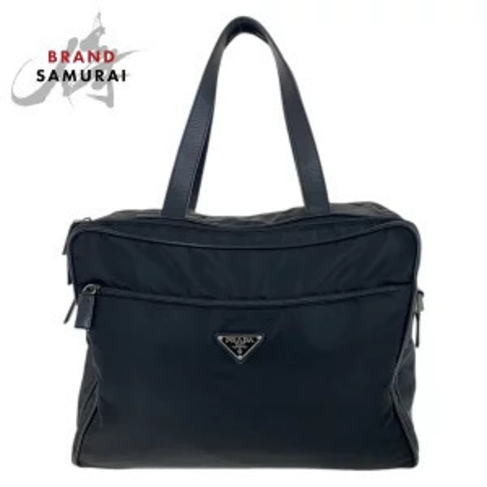 Prada Tessuto Saffiano leather business bag Briefcase black triangular plate